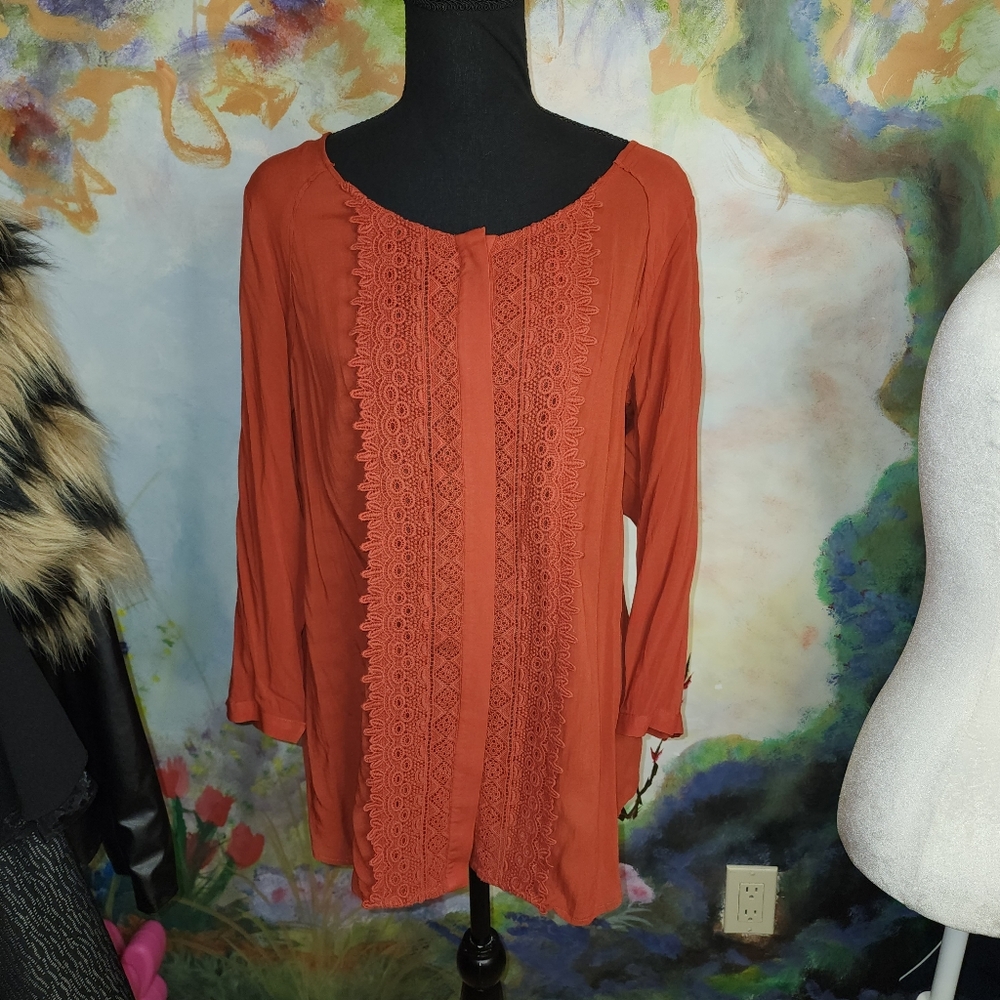 Maeve Burnt Orange Embellished 3/4 Sleeve Blouse